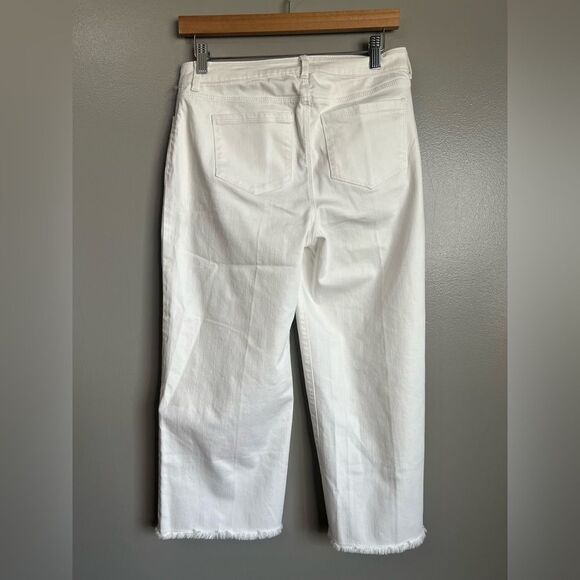 Susan Graver white denim wide leg ankle cropped frayed hem‎ jeans size 2 travel - Picture 9 of 10